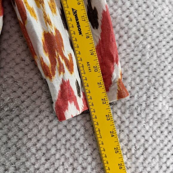 Chicos Jacket Women 2 L Orange Brown Linen Abstract Ikat Metallic Western Pocket - Picture 14 of 16